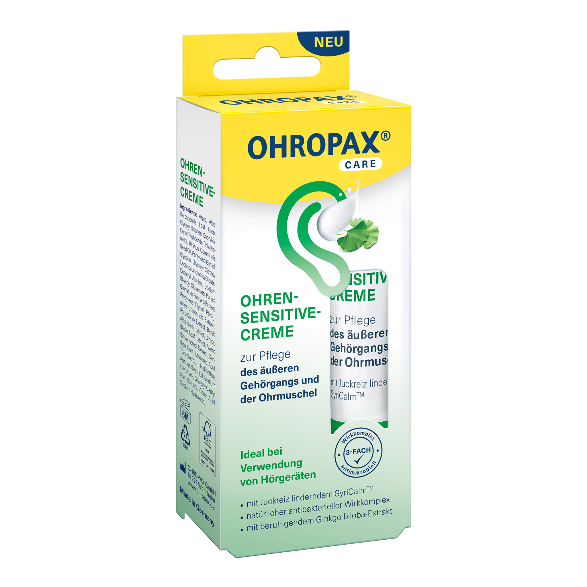 Vorderseite von OHROPAX Ohren-Sensitive-Creme