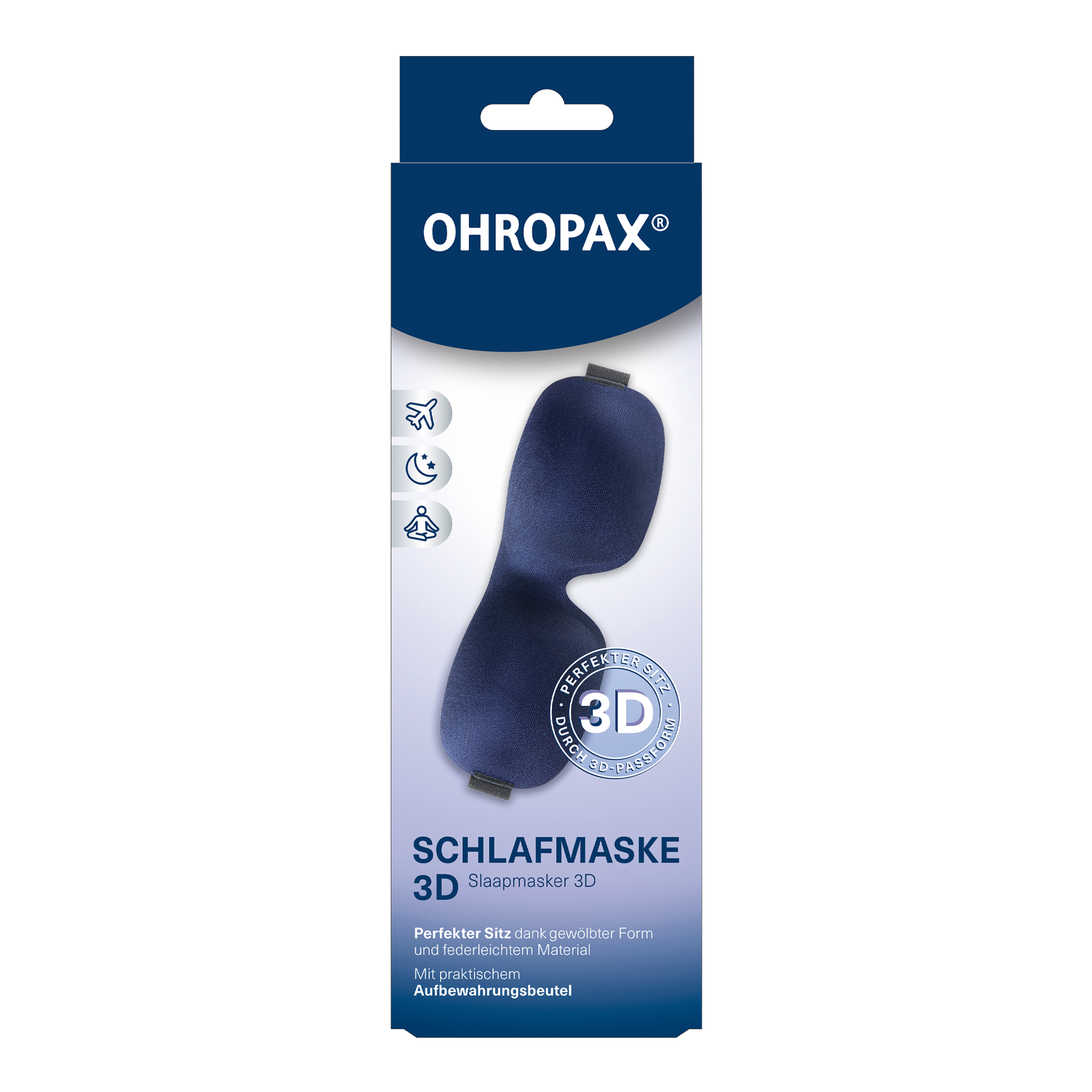 Vorderseite von OHROPAX Schlafmaske 3D in marine- 1 Stück