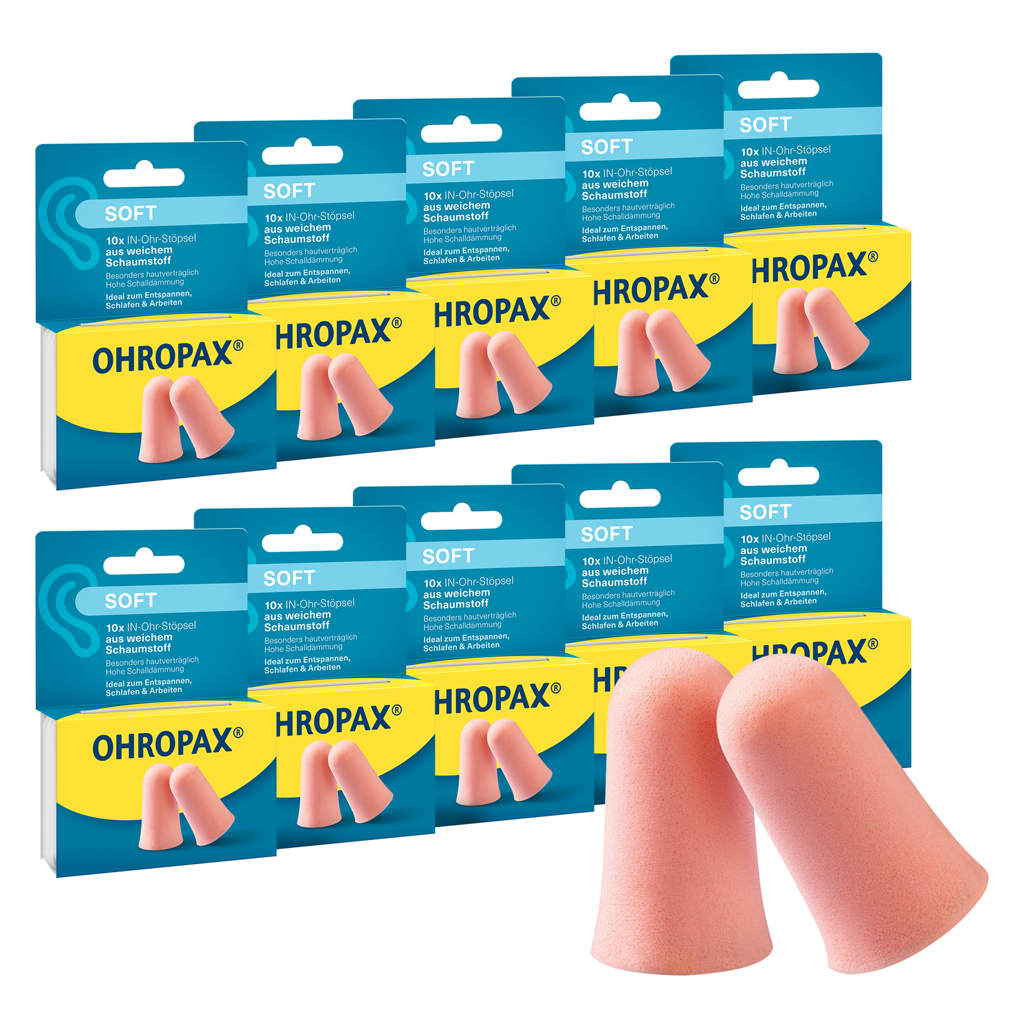 Vorderseite von OHROPAX Soft Ohrstöpsel – 10x10 Stück