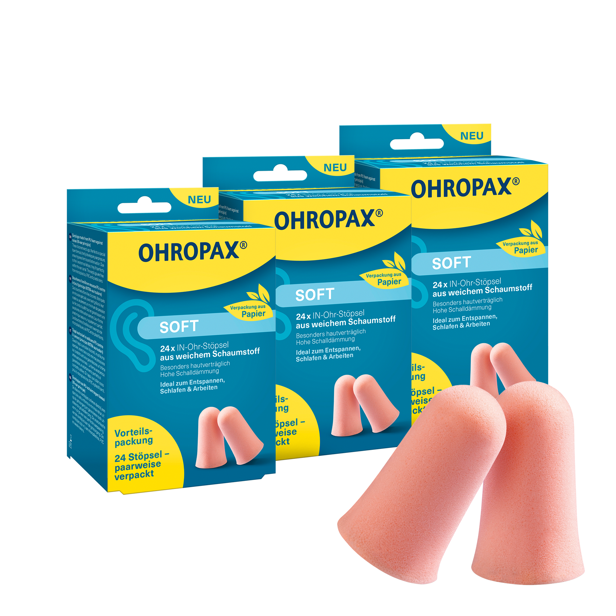 Vorderseite von OHROPAX Soft Ohrstöpsel - 3x24 Stück