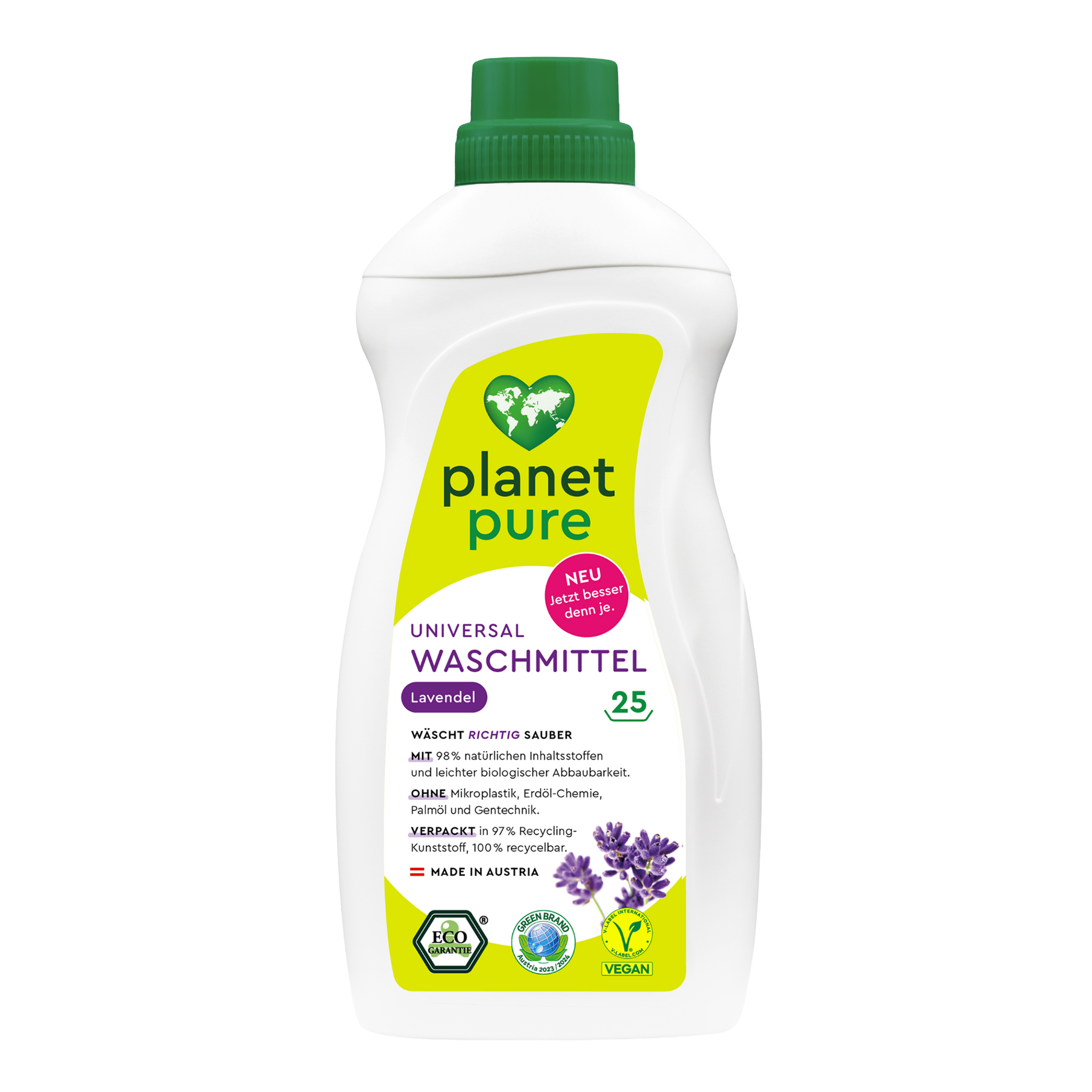 Vorderseite von Planet Pure Universal Waschmittel Lavendel