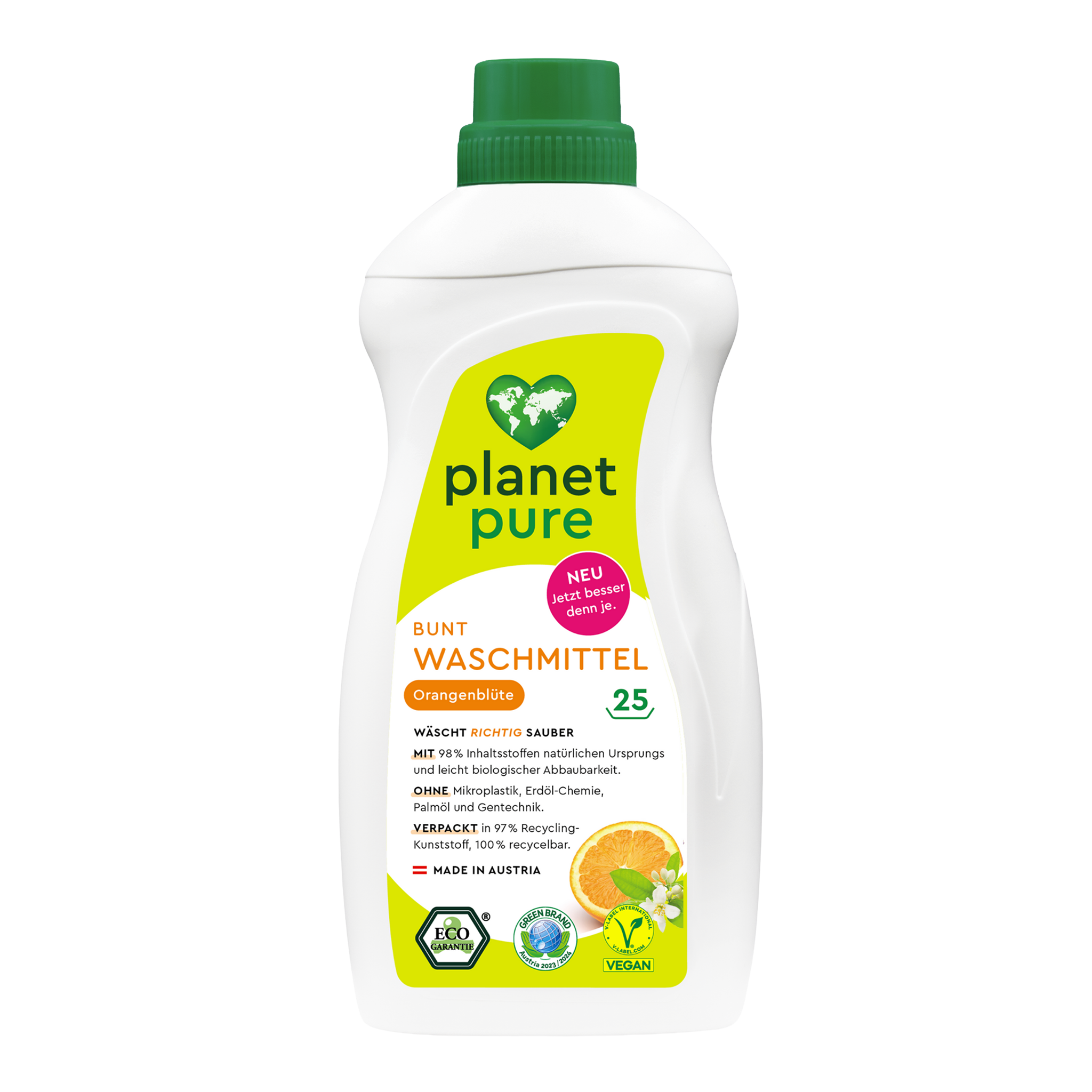 Vorderseite von Planet Pure Bunt Waschmittel Orangenblüte