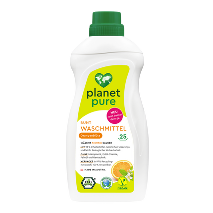 Vorderseite von Planet Pure Bunt Waschmittel Orangenblüte