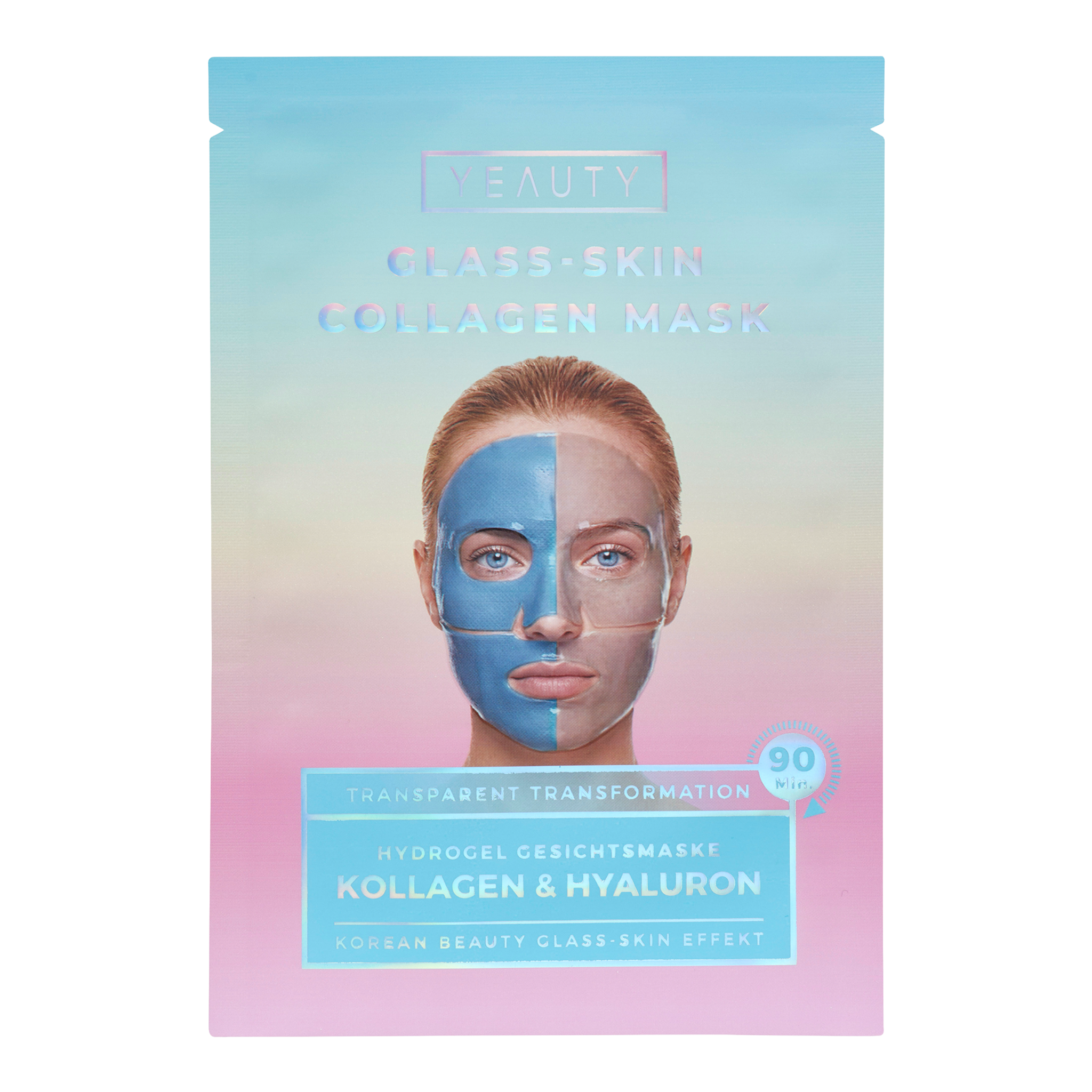 Vorderseite von YEAUTY Hydrogel Gesichtsmaske Kollagen & Hyaluron Glass Skin Effekt