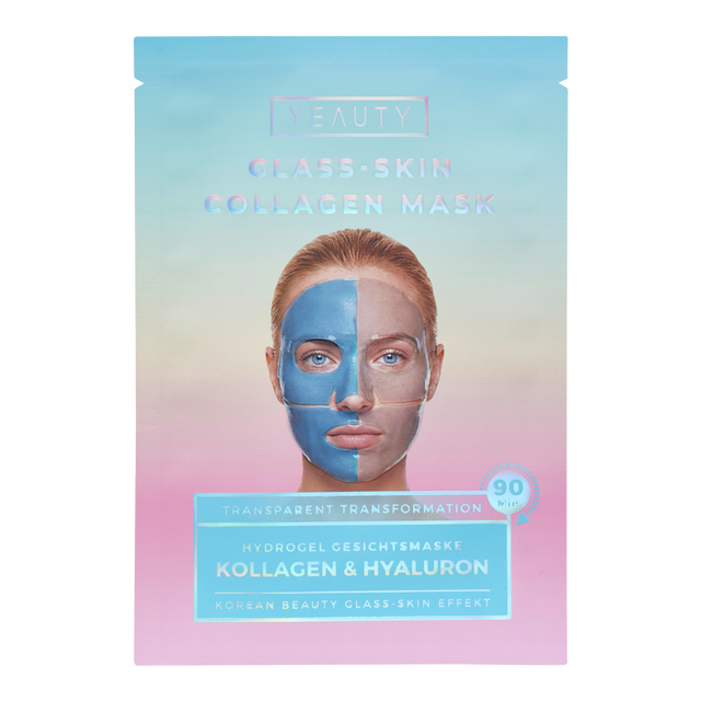 Vorderseite von YEAUTY Hydrogel Gesichtsmaske Kollagen & Hyaluron Glass Skin Effekt