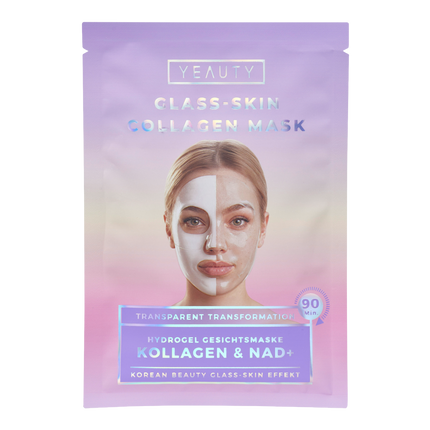 Vorderseite von YEAUTY Hydrogel Gesichtsmaske Kollagen & NAD+ Glass Skin Effekt