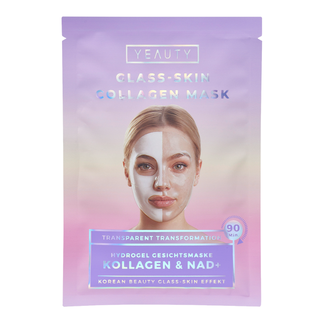 Vorderseite von YEAUTY Hydrogel Gesichtsmaske Kollagen & NAD+ Glass Skin Effekt