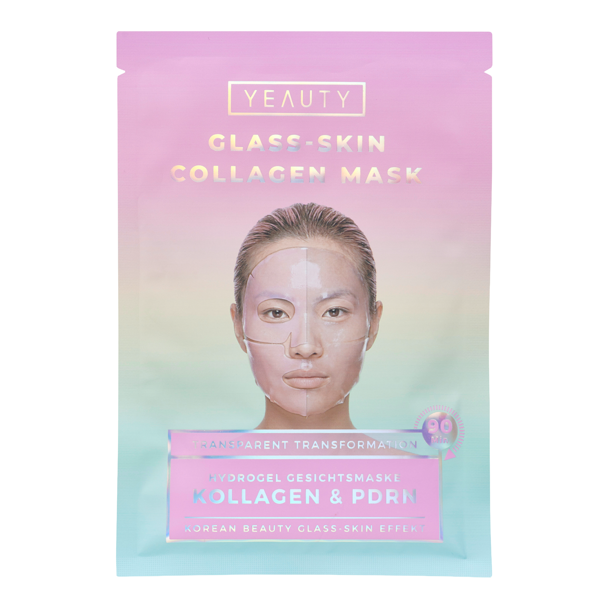 Vorderseite von YEAUTY Gesichtsmaske Kollagen & PDRN Glass Skin Effekt