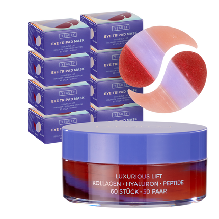 Vorderseite von YEAUTY Luxurious Lift Eye Tripad Mask und Eye Pads dahinter