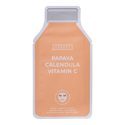 Vorderseite von YEAUTY Tuchmaske Papaya Calendula Vitamin C