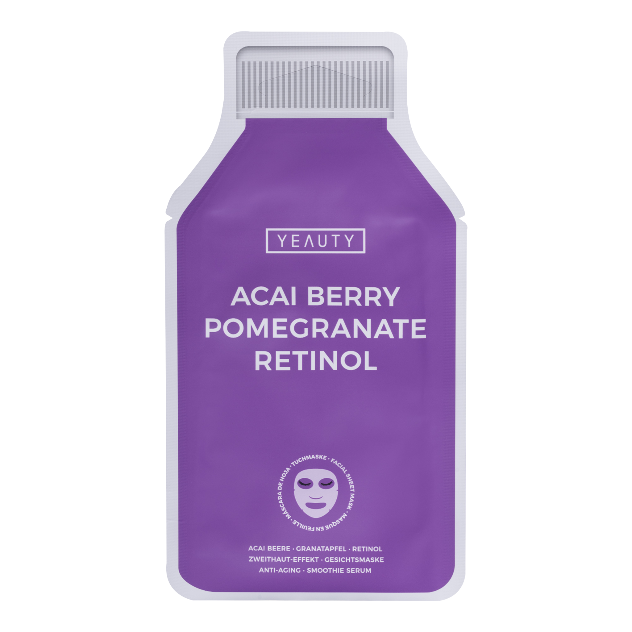 Vorderseite von YEAUTY Tuchmaske Acai Berry Pomegranate Retinol