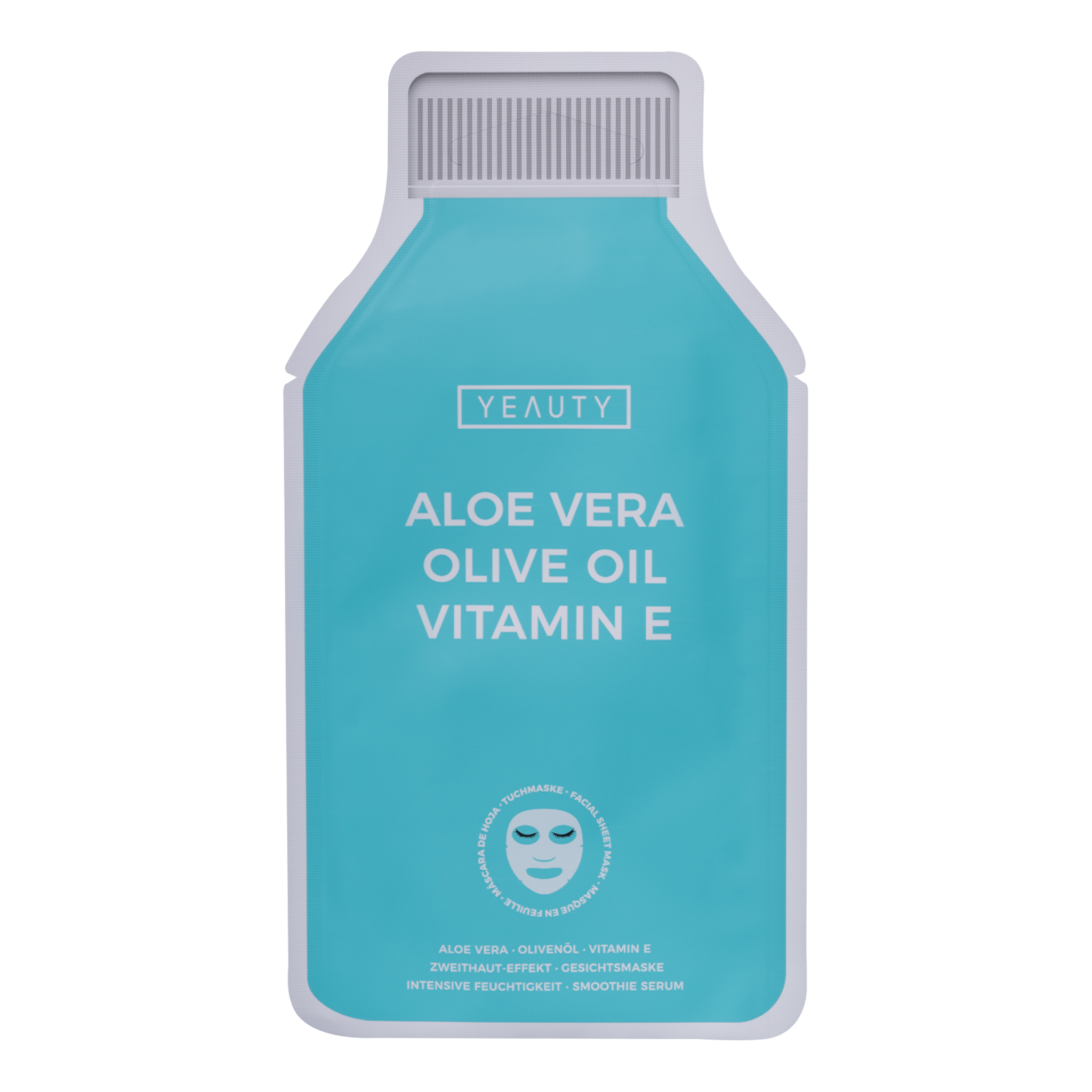Vorderseite von YEAUTY Tuchmaske Aloe Vera Olive Oil Vitamin E