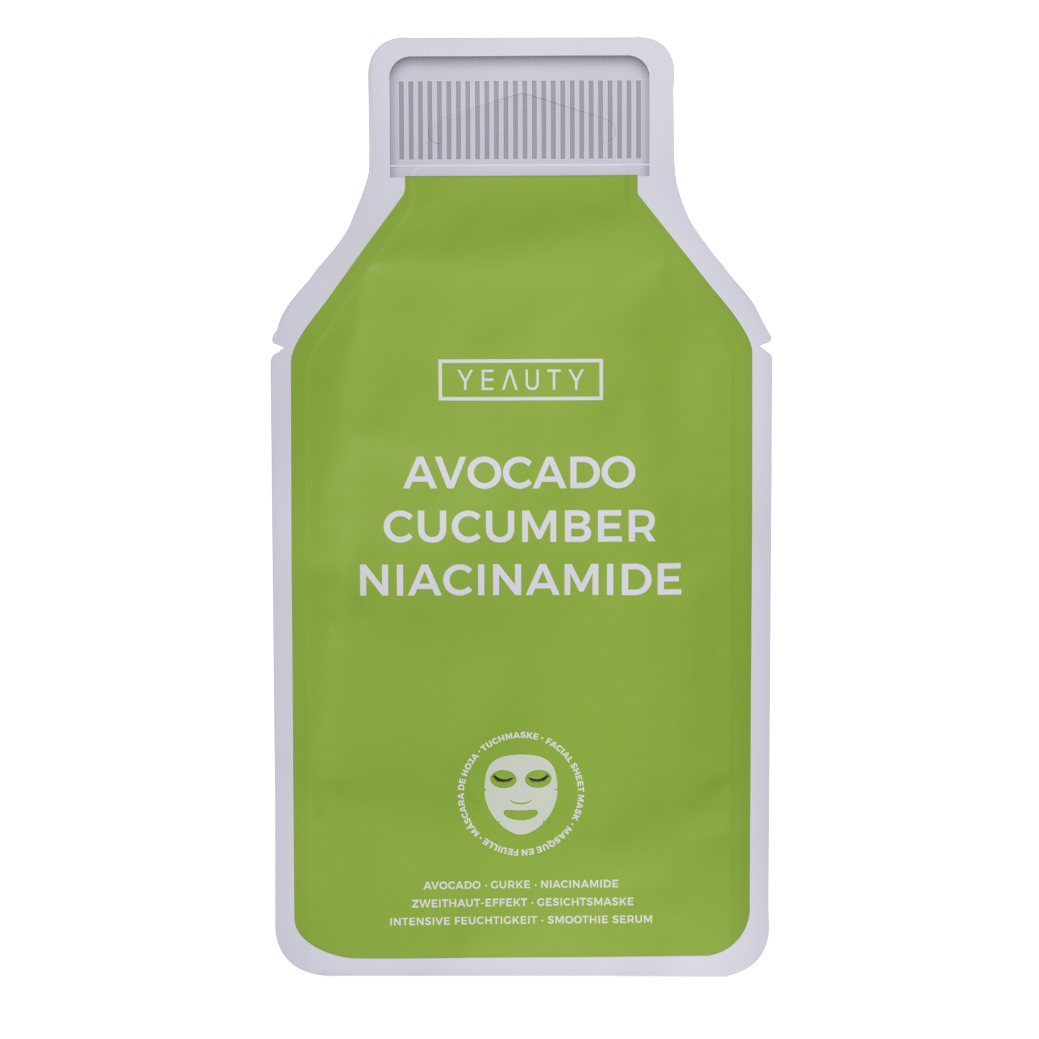 Vorderseite von YEAUTY Tuchmaske Avocado Cucumber Niacinamide