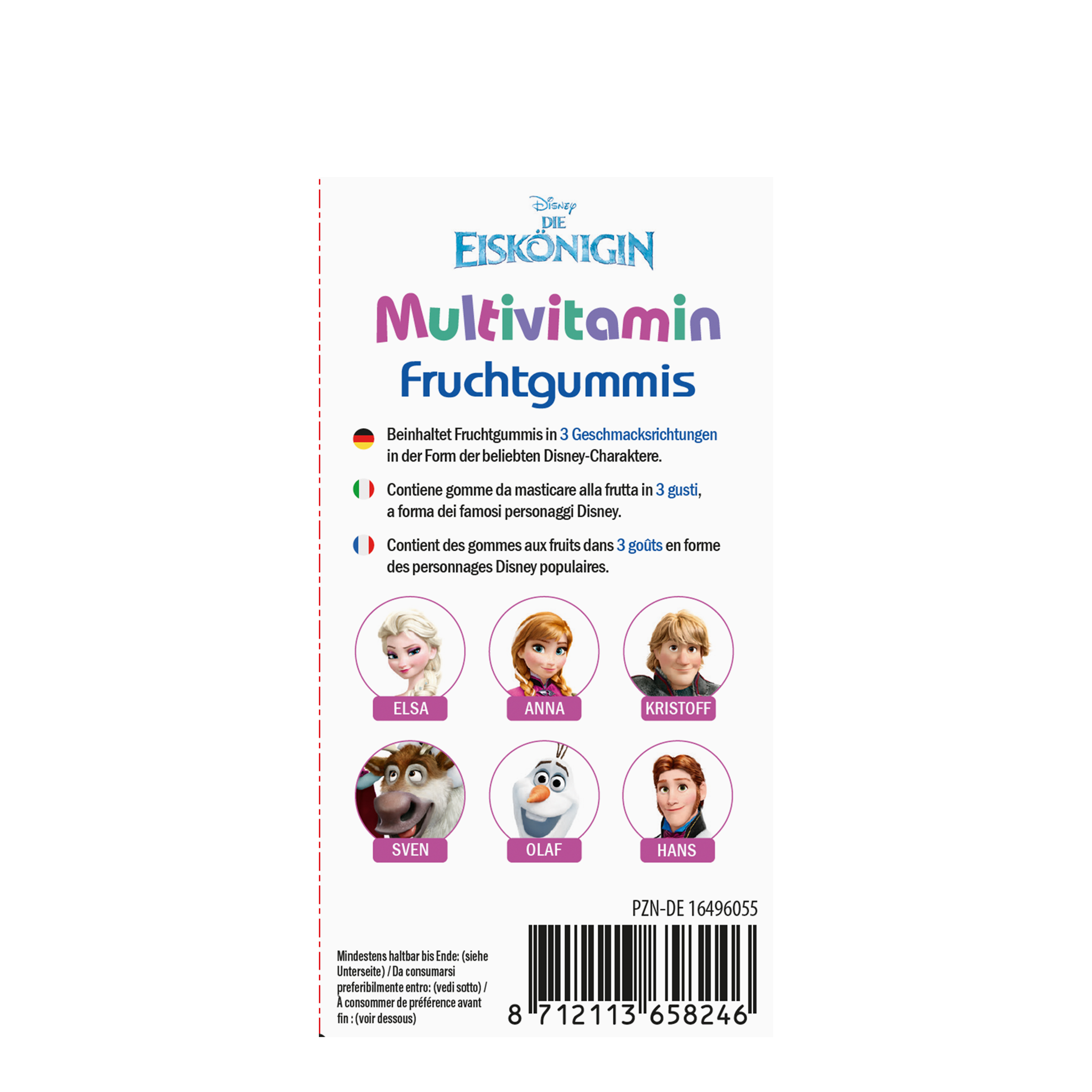 Linke Seitenansicht von Disney Multivitamin-Fruchtgummis Die Eiskönigin