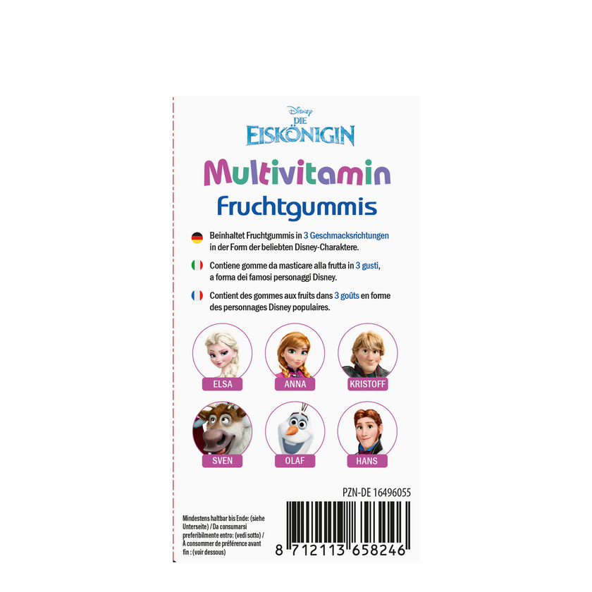 Linke Seitenansicht von Disney Multivitamin-Fruchtgummis Die Eiskönigin