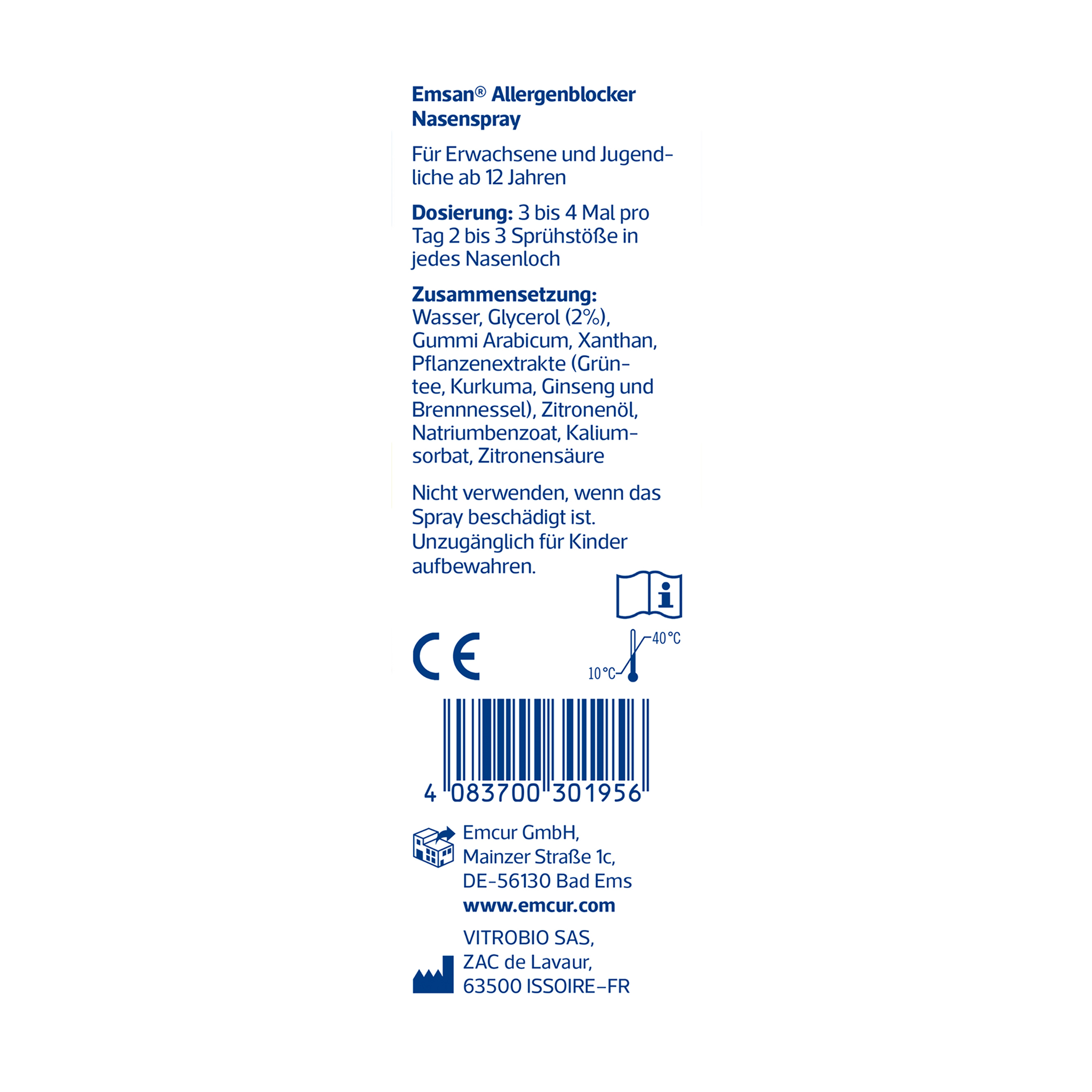 Linke Seitenansicht von EMSAN Allergenblocker Nasenspray Eurolochung