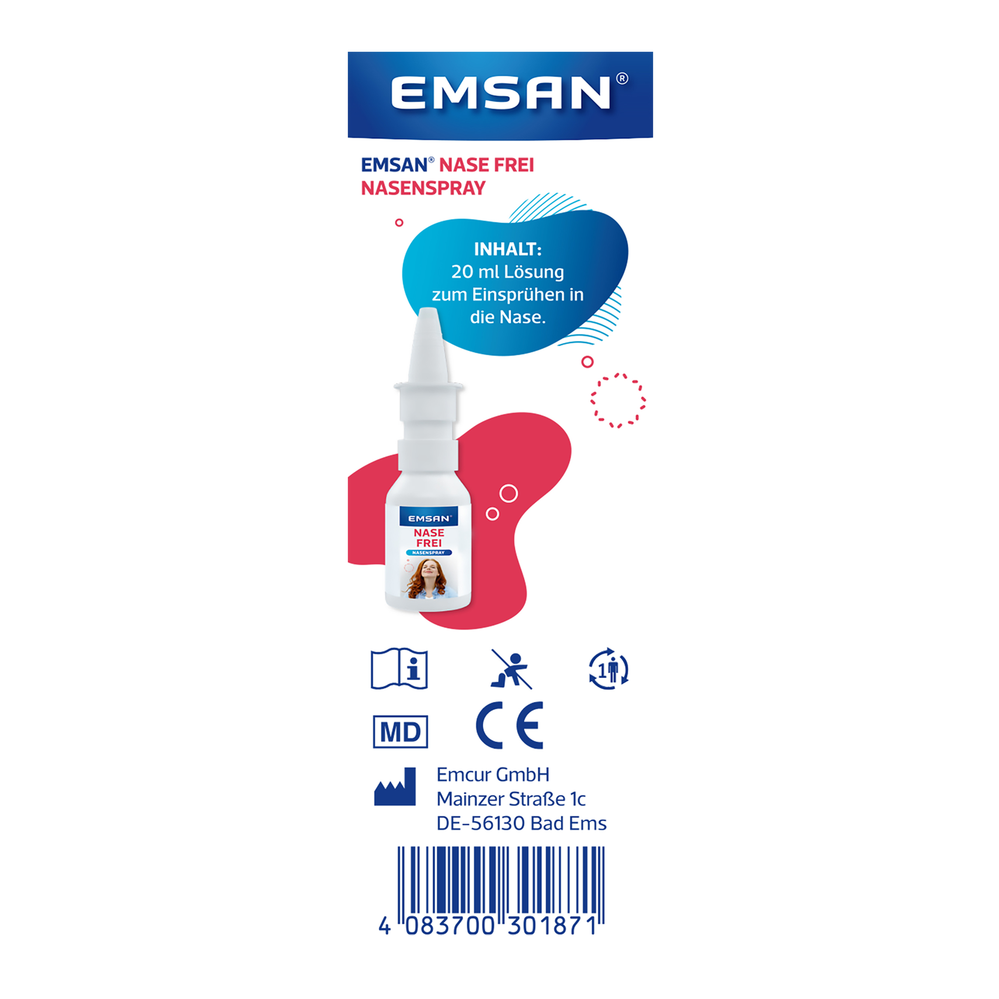 Linke Seitenansicht von EMSAN Nase frei Nasenspray