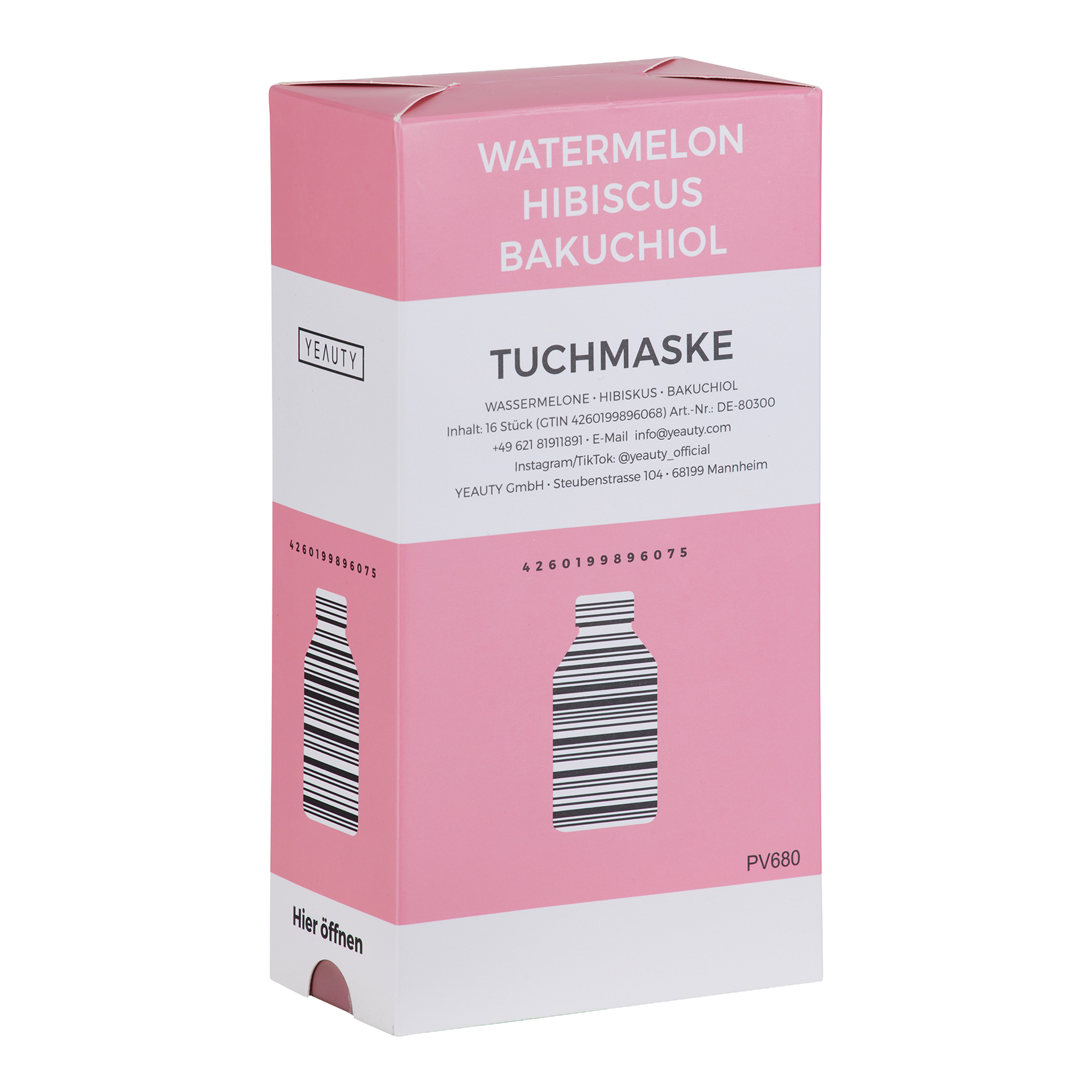 Linke Seite von YEAUTY Tuchmaske Watermelon Hibiskus Bakuchiol