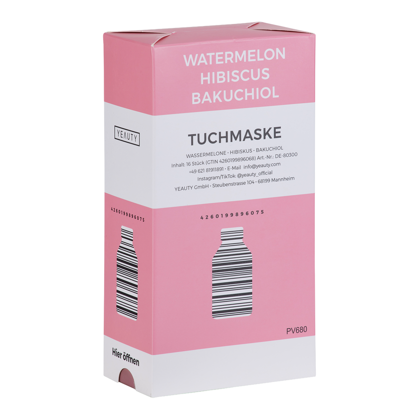 Linke Seite von YEAUTY Tuchmaske Watermelon Hibiskus Bakuchiol