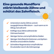 Text im weißen Kasten und auf blauem Hintergrund mit illustrierter Sonne