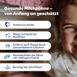 Schrift in weißen Kästen auf Bild vom lachenden Kind