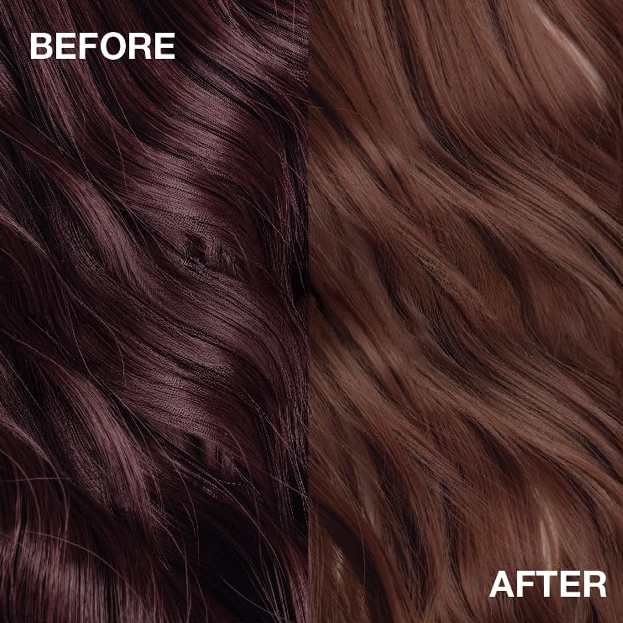 Haare vor und nach dem Anwenden von Colourless Haarfarben-Entferner Max Effect