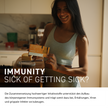 Frau mit Vit2go Immunity Sachet und Schrift auf Bild und Balken