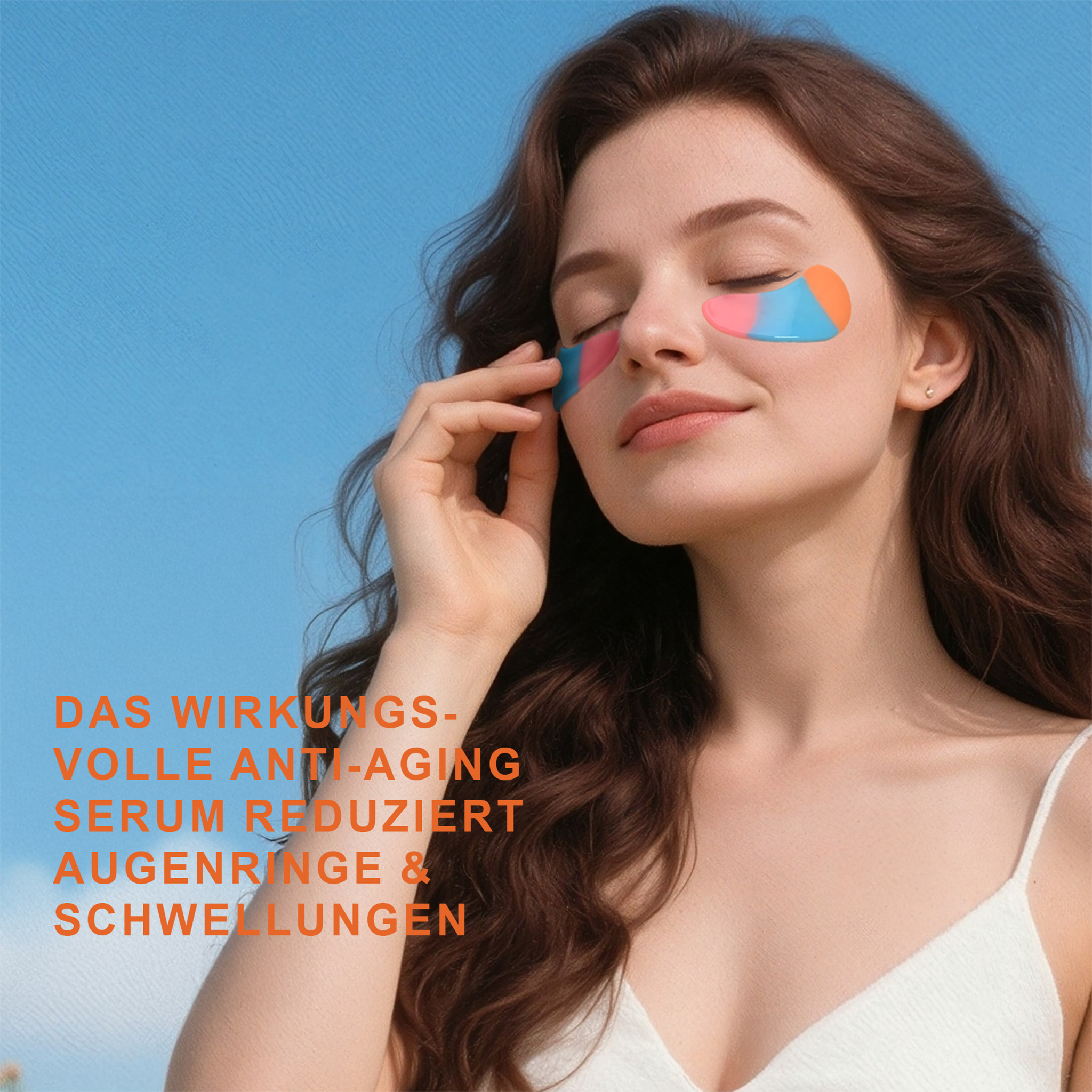 Frau mit YEAUTY Eye Pads Paradise Punch und Schrift