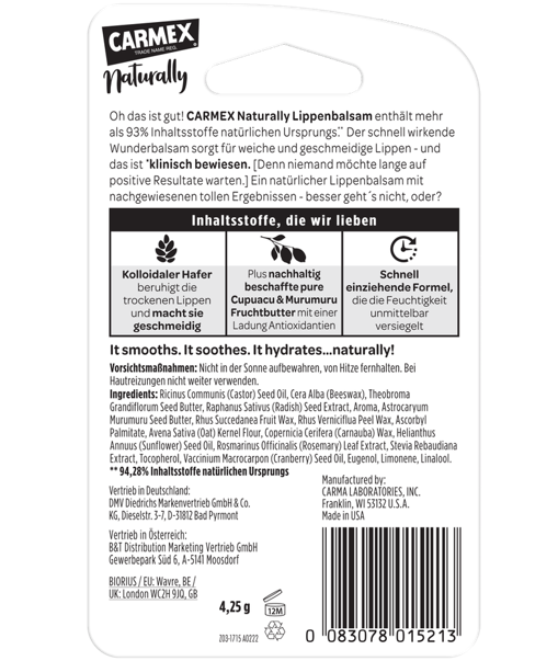 Carmex Naturally Stick Beere - Blister back