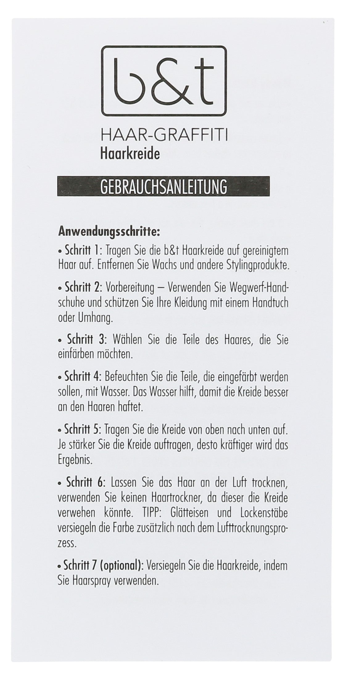 Anwendung B&T Haarkeide 12 Farben