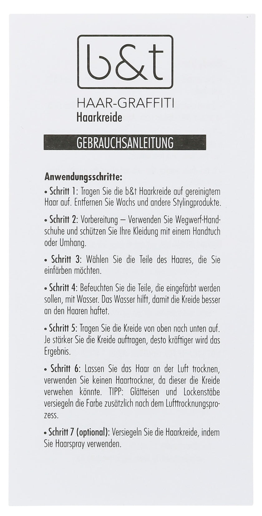 Anwendung B&T Haarkeide 12 Farben