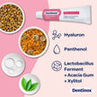 Inhaltsstoffe, Produkt und Schrift auf farbigem Hintergrund