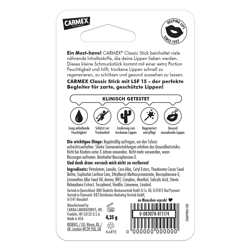 Carmex Classic Stick -  Blister Back