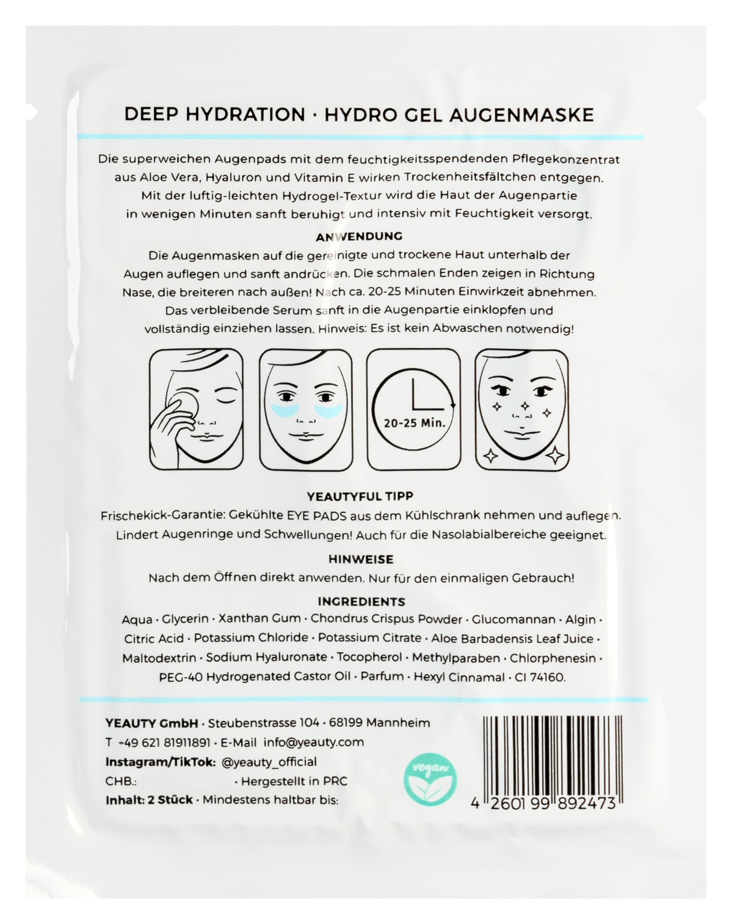 YEAUTY Deep Hydration Eye Pad Mask - back