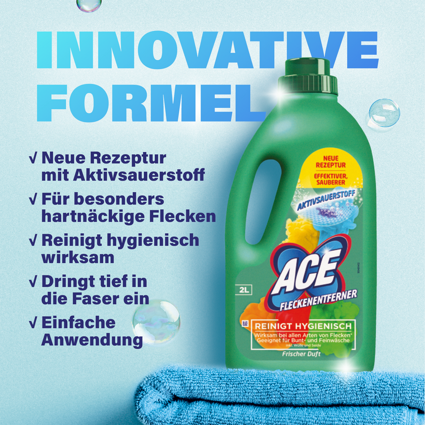 ACE Ultra Weiß auf blauem Handtuch vor blauem Hintergrund mit Schrift