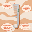 Cantu Detangle Sturdy Wash Day Comb - 1 Stück und Schrift in ovalen Kreisen auf gemustertem Grund