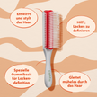 Cantu Detangle Ultra Glide Brush und Schrift in ovalen Kreisen auf gemustertem Grund