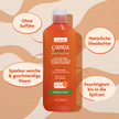 Cantu Sulfate Free Hydrating Cream Conditioner und Schrift in ovalen Kreisen auf gemustertem Grund