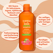 Cantu Guave Kopfhautpflege Shampoo - 400ml und Schrift in ovalen Kreisen auf gemustertem Grund