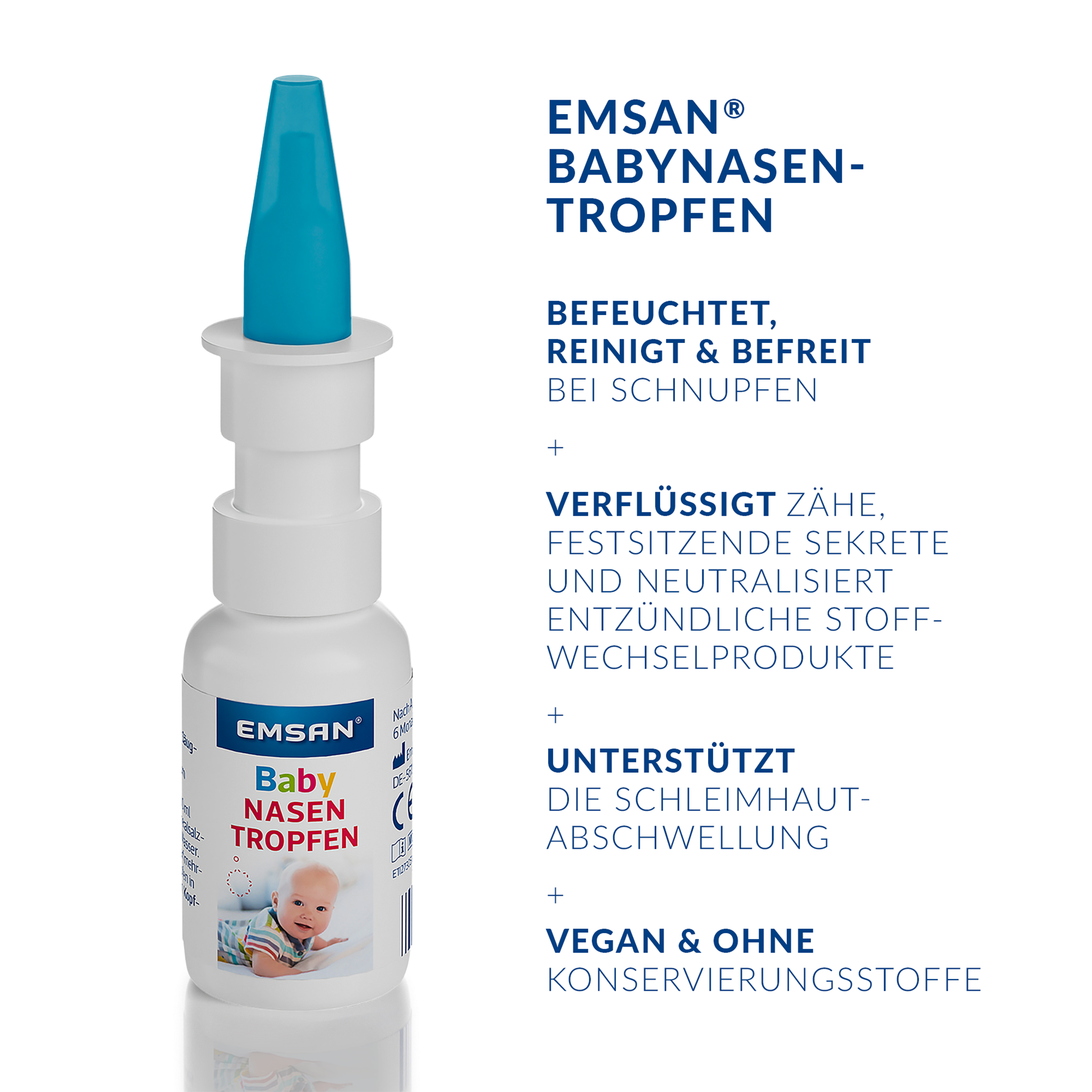 EMSAN Baby Nasentropfen auf weißem Grund und Schrift