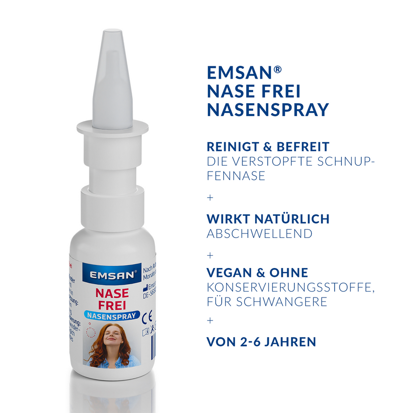 EMSAN® Nase frei Nasenspray auf weißem Grund und Schrift