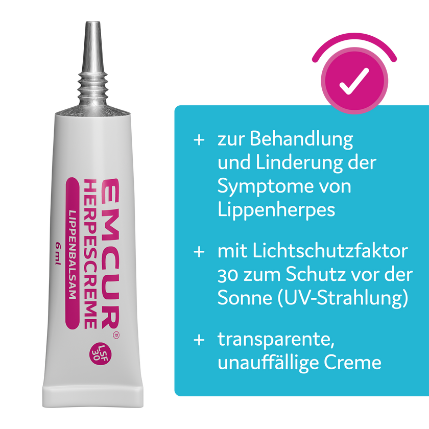 EMCUR® Herpes Creme Tube und Schrift auf Balken