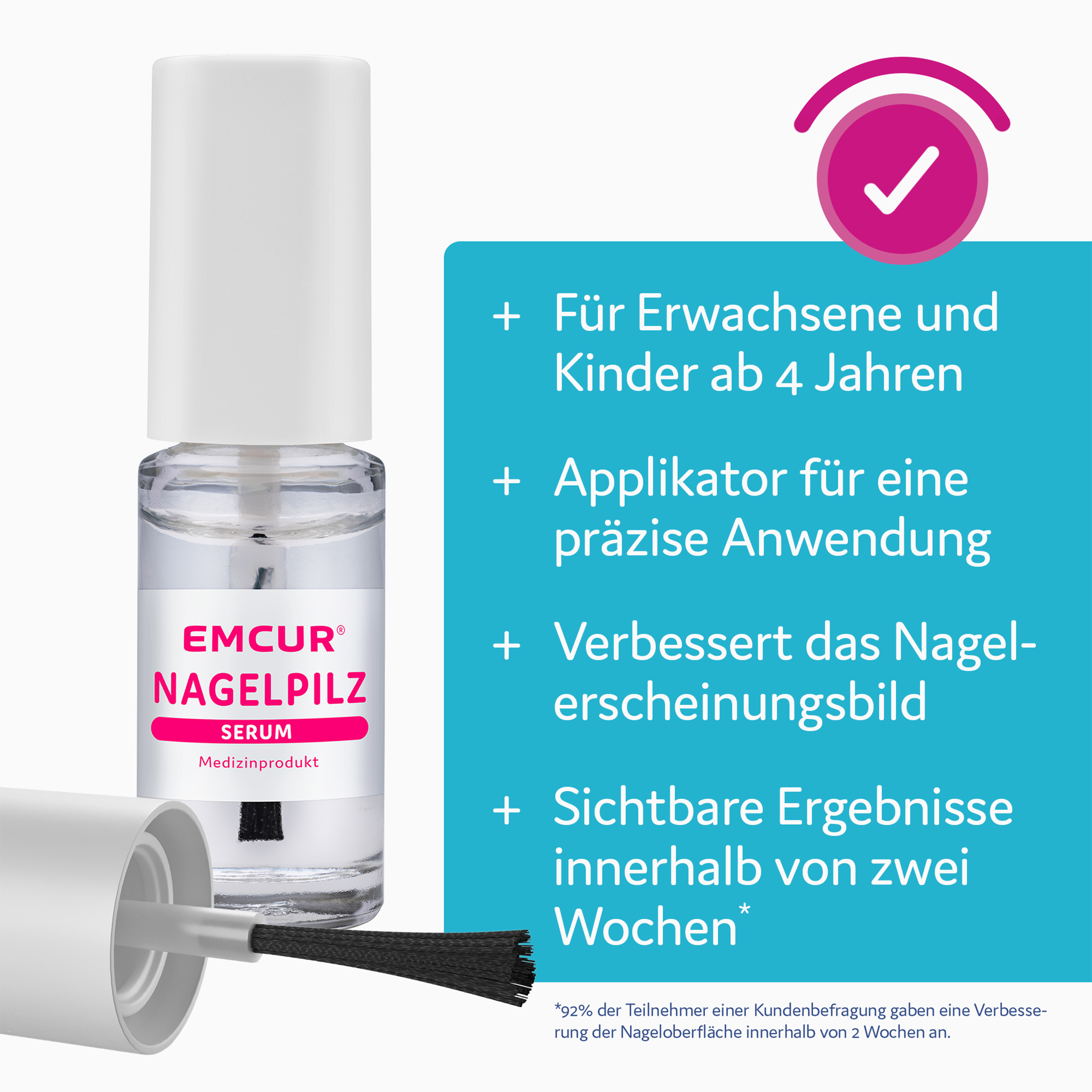EMCUR® Nagelpilz-Serum Flasche, Balken und Text auf weißem Grund