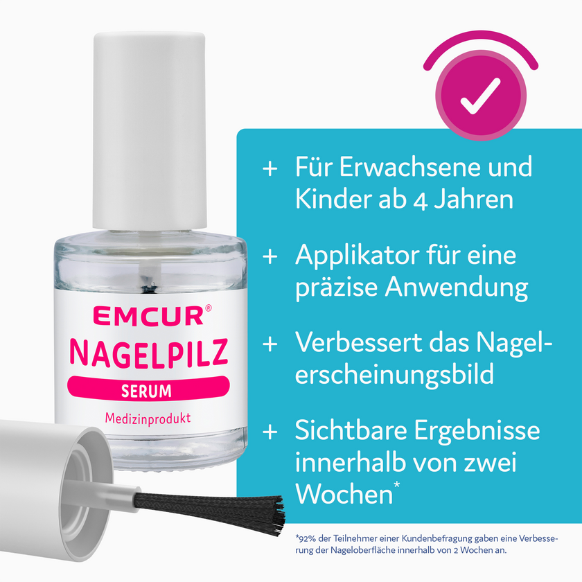 EMCUR® Nagelpilz-Serum Flasche, Balken und Text auf weißem Grund