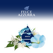 Pyramide mit Text über die Düfte von Felce Azzurra Flüssigseife White Musk Moisturizing  und Blumen sowie Wasser drumherum