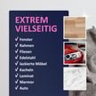 Bild von Laminat, Autolack und Marmor neben Fläche mit Text und Lappen im Hintergrund