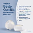 OHROPAX Clear Ohrstöpsel auf blauem Grund und Schrift auf grauem Grund