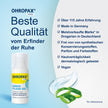 OHROPAX Ohren-Pflege-Gel Pumpspender auf blauem Grund mit Gelklecks und Pflanze und Schrift auf grauem Grund