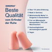 Schaumstoffstöpsel auf zweifarbigem Grund mit Schrift