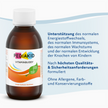 PEDIAKID® Vitaminbuddy auf bläulicher Welle und Schrift